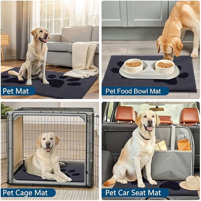 Buganda Dog Door Mat for Muddy Paws, Absorbent Dirt Trapper Washable Indoor Doormats, Non Slip Low-Profile Mud Mat for Dogs, Front Entrance Doormat for Inside Floor (48x30 Inches, Black)