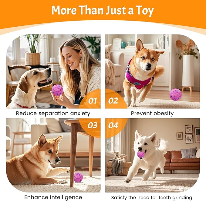 Dog Balls: Interactive Dog Ball, Self-Moving Dog Toy with Auto-Rolling & Bouncing, E-TPU Material, IP54 Waterproof, Motion-Activated, for Small/Medium/Large Dogs (Pink)
