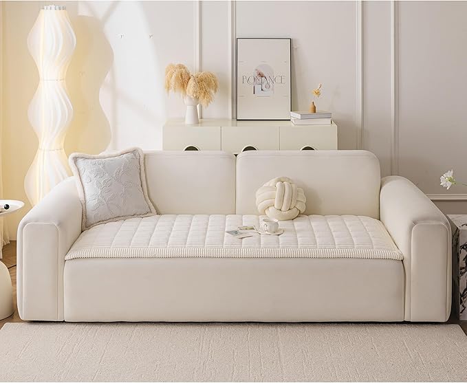 MYSKY HOME Couch Cover for Dogs Washable, Dog Sofa Couch Covers,Washable Non-Slip Couch Sofa Cover Protector Dog Mat for 2 Cushions and Sofas(Cream,27.6" x 70.9")
