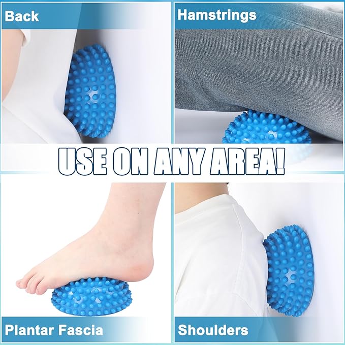Threlaco 2 Pcs Half Round Massage Ball for Feet Blue Spiky Massage Ball for Kids Adults Sports, Stability Training, Muscle Balancing Therapy, Yoga Gymnastics Exercise