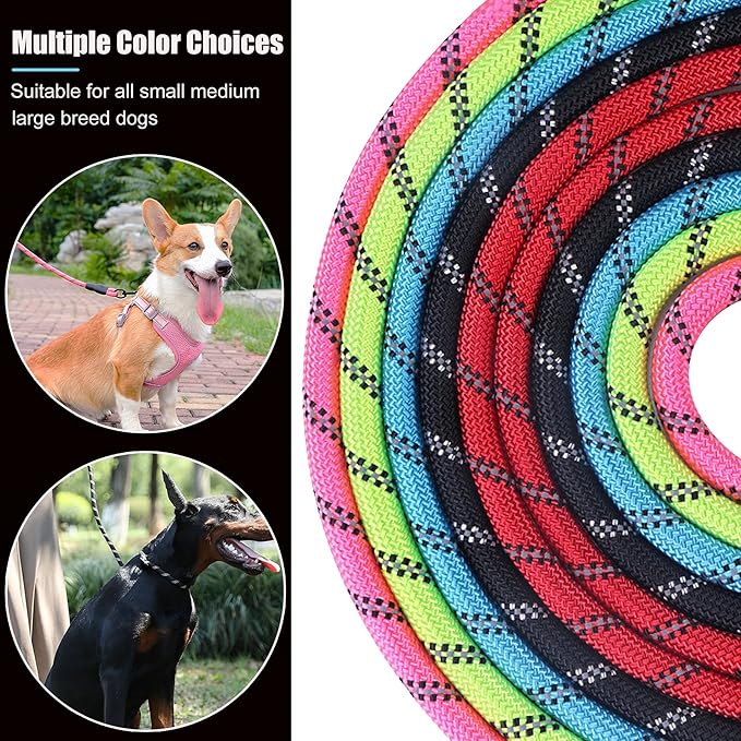 2 Pack Dog Leash, 4/5//6 FT Heavy Duty Nylon Rope Pet Leashes with Comfortable Padded Handle, Reflective Dog Leashes for Small Medium and Large Dogs (6FT-1/2,Black/Turquoise)