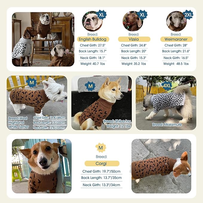 ROZKITCH Large Dog Sweater, Warm Knit Pullover for Cold Weather, Turtleneck Dog Coat for Shepherds Boxers and Mastiffs Grey 4XL