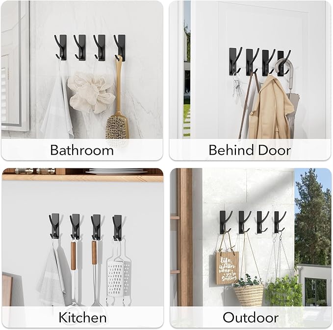 pickpiff Self Adhesive Coat Hooks for Hanging: Heavy Duty Stainless Wall Hook for Towel, Utensil, Backpack, Hat, Sturdy Metal Hanger for Bathroom, Kitchen, Door, 6-Pack, Matt Black