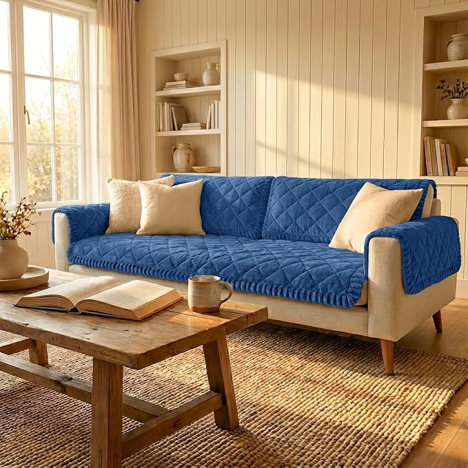 Smiry Fuzzy Couch Cover for Dogs, Non Slip Washable Pet Sofa Cover, Scratch Proof Hair Resistant Plush Sofa Slipcover, Pet Friendly Couch Cushion Protector for Cat, Navy, 27.6" x 70.9"