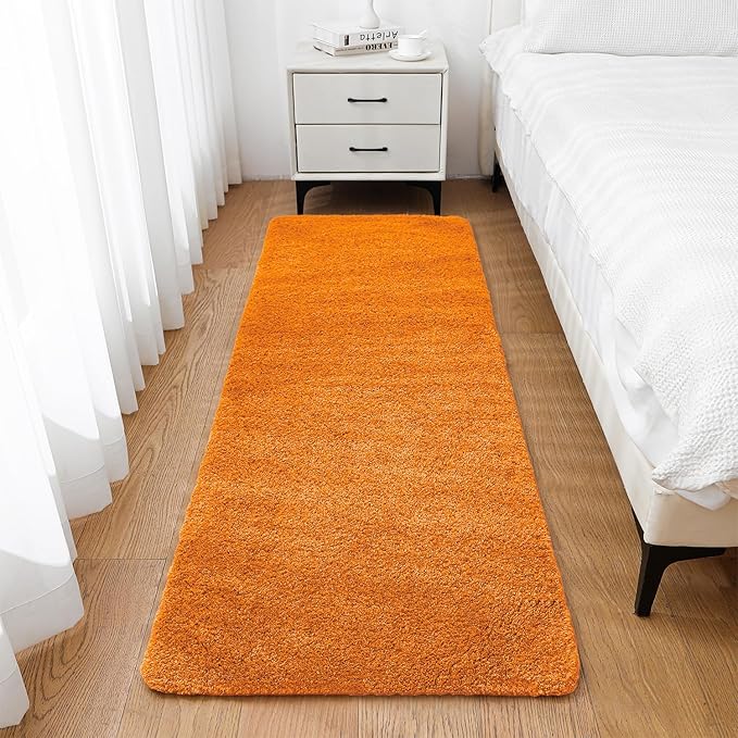 Orange Bathroom Rugs Runner 24"x72" - Extra Long Plush Bath Mat, Non Slip Absorbent Microfiber Floor Rug, Washable and Fluffy - Ideal for Bathroom, Kitchen or Pet Mat Use