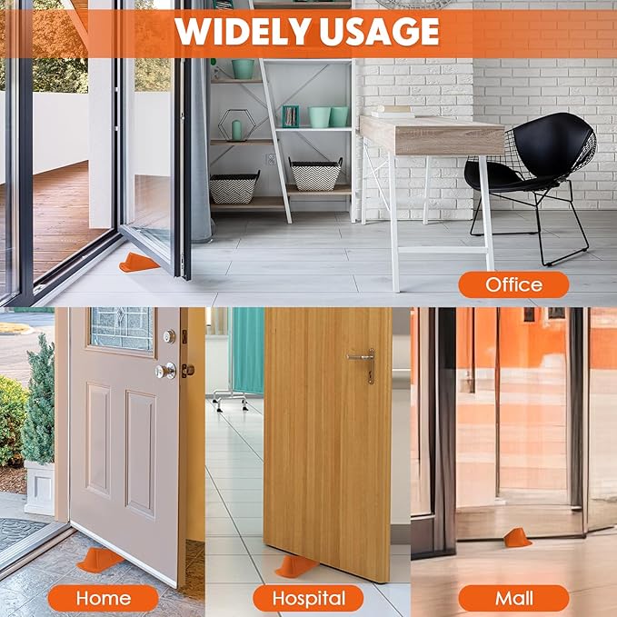 Frienda 2 Pcs Jumbo Door Stoppers Heavy Duty Door Stopper Tall up to 2inch Tall Wedge TPR Large Wedge Stackable Big Rubber Doorstop for Hotel Carpet Hardwood Concrete and Tile (Orange)