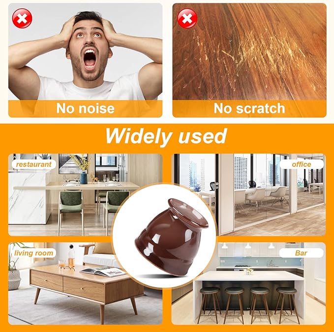 CHUNZEXI 24 Pack Chair Leg Floor Protectors for Hardwood Floors, Silicone Felt Covers Pads Caps, Protect Wood Furniture Feet Floors Noise Reduce and Scratch (Universal Large & Brown)
