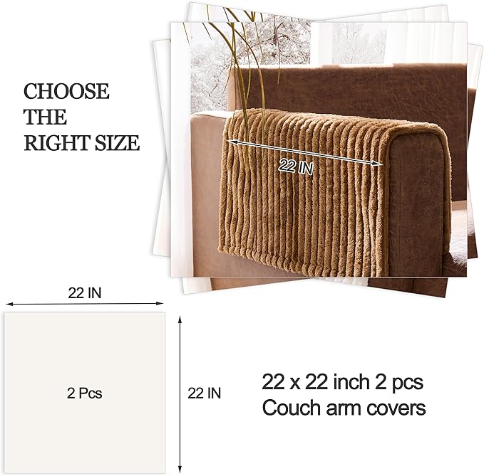 Meider 100% Waterproof Couch Arm Covers 2pcs, Fuzzy Chair Arm Covers Thick Soft Recliner Chair Armrest Protectors, Non-Slip Couch Armrest Cover Pet mats for Sofa (Coconut, 22" x 22" 2 Pack)