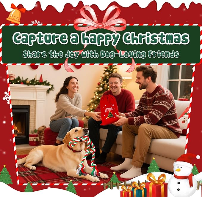 Christmas Tough & Strong Dog Toy for Aggressive Chewers – Tough Chew Toys for Large Dogs, Ideal for Tug-of-War & Teeth Cleaning, with 3 Rope Toys & 2 Dog Supplies