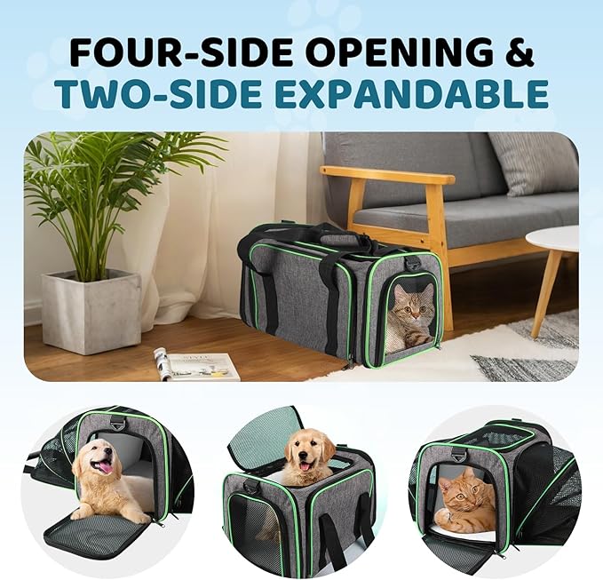 Cat Carrier TSA Airline Approved - Expandable Soft Cat Dog Pet Carrier, Collapsible Pet Travel Bag Carrier with Foldable Pet Bowl for Large Cats Small Dogs for Camping Vet Visiting 17 * 11 * 11