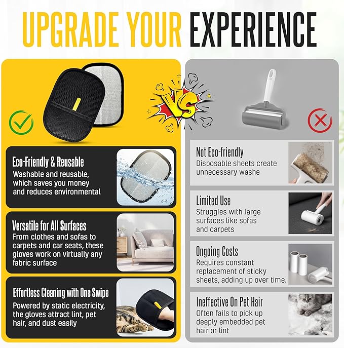 NEXIBY– Pet Hair Removal Glove & Scraper Set | Electrostatic Grooming Mitt for Dog & Cat Hair | Magic Brush Tool for Furniture & Clothes | Reusable Pet Fur Remover Glove | Includes 1 Glove & 1 Scraper
