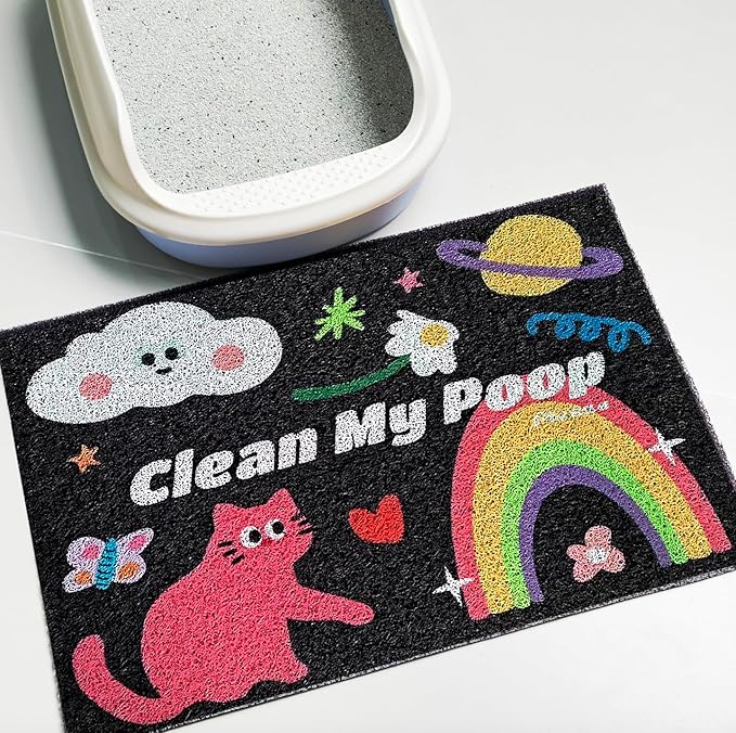 Lukamoo® Cute Cat Litter Mat (24''x16''), Large, for Kitty Litter & Cute Cat Litter Box, Clean My Poop