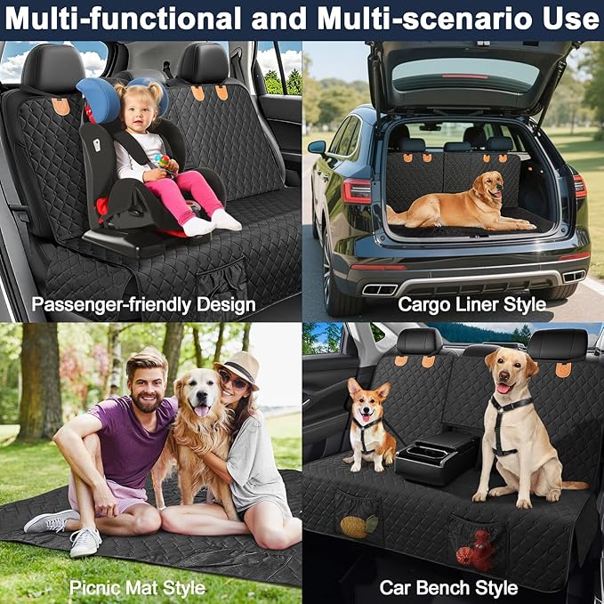 Dog Car Seat Cover, 2025 Upgraded Back Seat Pet Cover for Dogs, Waterproof & Non-Slip Car Seat Protector for SUVs Trucks Vehicles Cars, Black