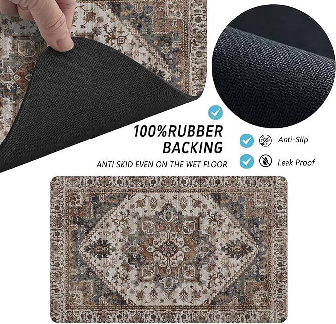 Dog Food Mats for Floors, Absorbent and Quick-Drying Pet Cat Food Mat,Anti-Fouling and Easy-to-Clean Pet Feeding Mat,Dog Bowl Mat for Messy Drinking Water Bowls.16 x24, Bohemia Style
