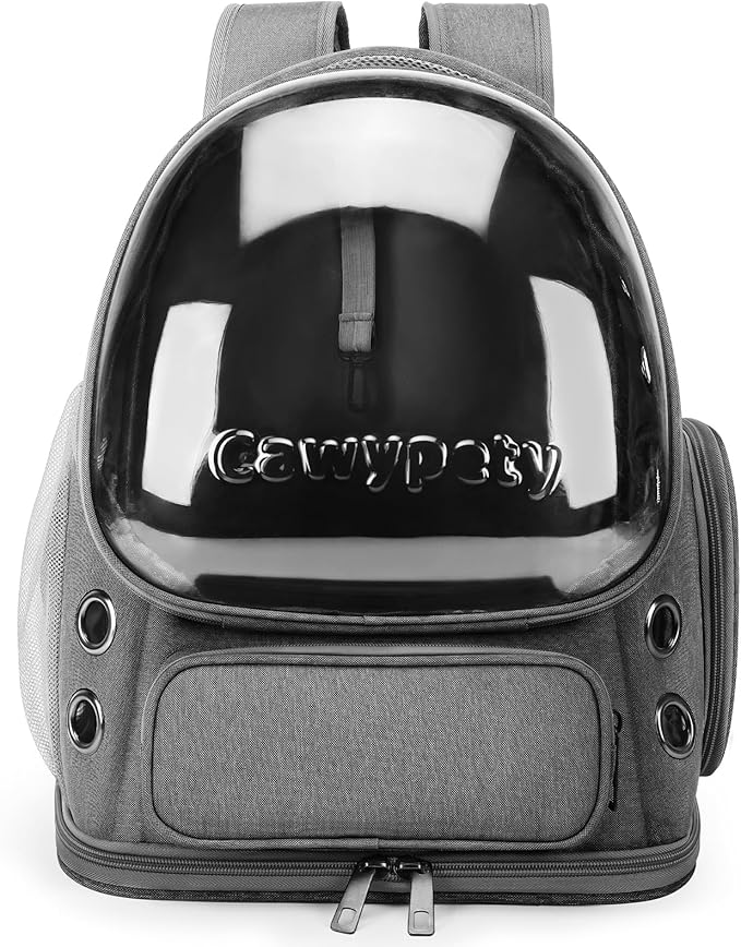Cawypety Cat Backpack Carrier, Breathable Cat Carrier Large Space Bubble Pet Backpack for Kitty Small Dog up to 12lbs, Transparent & Foldable Pet Carrier for Travel Hiking