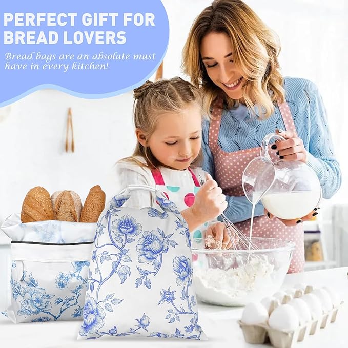 4 Pcs Reusable Beeswax Bread Bags for Homemade Bread 17" x12" Sourdough Storage Bags with Foodgrade TPU Lining Food Wraps to Keeping Fresh Loaf Fresh Freezer Baker Baking Supplies (Blue)