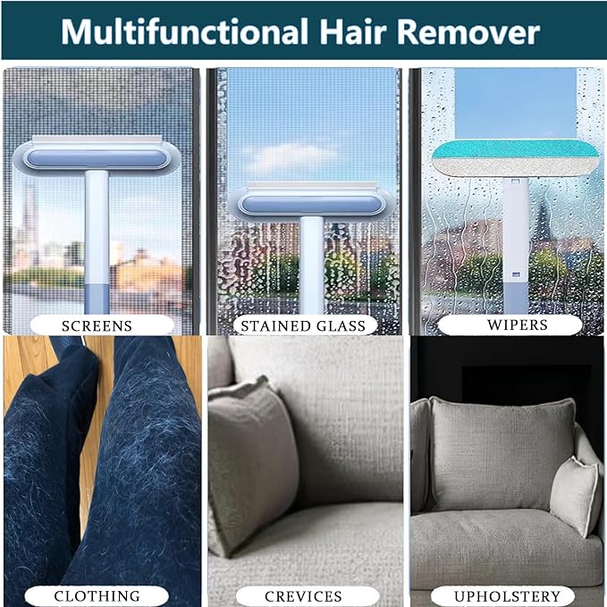 Multifunctional Pet Hair Remover, 2025 New Pet Hair Remover 4 in 1 for Couch with 17inch Long Handle, Washable Cat HairRemover Brush for Furniture, Couch, Carpet, Clothes and Laundry (1PC)