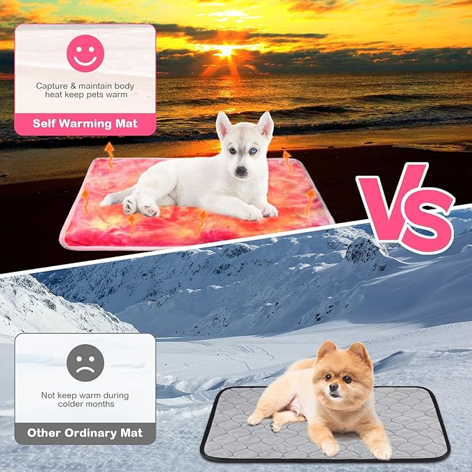 Clysee 4 Pack Self Heating Cat Bed Cat Self Warming Pad with Removable Cover Extra Warm Thermal Pet Pad Washable Pet Crate Mat Anti Slip Kennel for Indoor Outdoor Pets(Tie Dye,16 x 20 Inches)