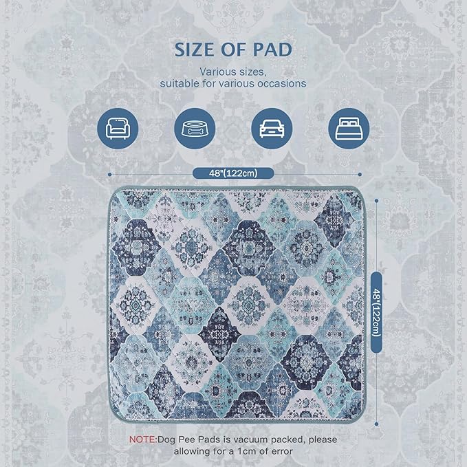IEUUMLER Washable Pee Pads for Dogs, 1 Pack Reusable Pee Pads for Dogs Non-Slip Grip, Super Absorbent Waterproof Puppy Pads for Potty Training, Playpen, Crate, Whelping Box EU011 (Blue,48" x 48")
