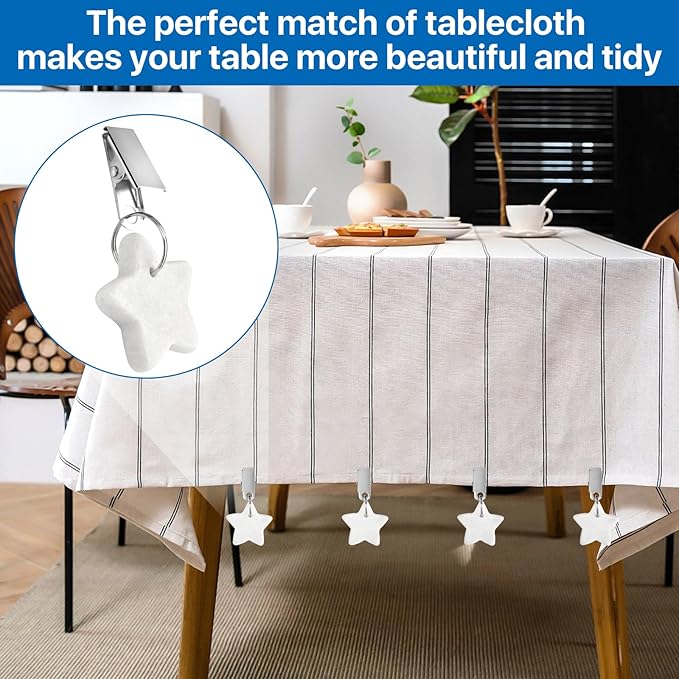 10 Pcs Tablecloth Weights, Metal Clip Star Table Cover Weights Stone,Table Weights Hangers Tablecloth Pendant for Outdoor Picnic Dinner Party Decoration (White)
