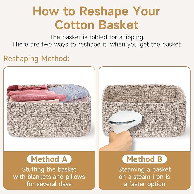 3-Pack Storage Baskets for Organizing | Woven Shelf Toy Basket | Rope Baskets for Gifts Empty | Closet Organizer Bins with Handles | Cube Decorative Box | 11.8×7.8×5.1” | Brown