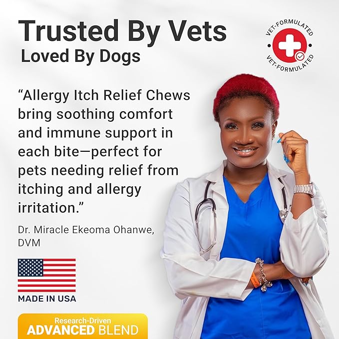 Dog Allergy Chews – Supports Immune System & Dog Itching Skin Relief – Advanced All Natural Ingredients & Soft Chews for Dog's Skin Irritation – Made in USA – 140 Count