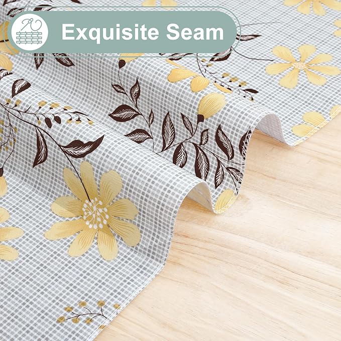 misaya Square Waterproof Vinyl Table Cloth, Wipeable Tablecloth with Flannel Backing, Plastic Table Cover for Dinner, Picnic, Indoor and Outdoor (Yellow Flowers, 54" x 54")