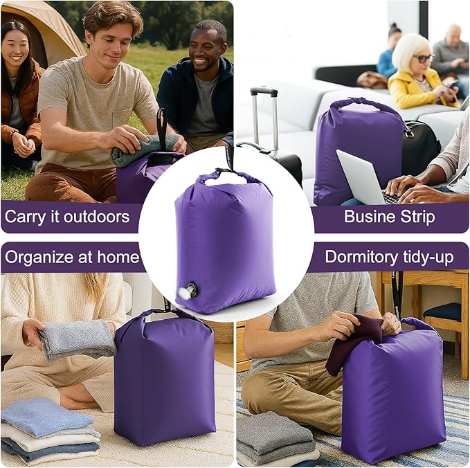 Travel Laundry Bag, Vacuum Compression Dirty Clothes Travel Bag Waterproof Wet Dry Bags Large Capacity Space Saver Bags Reusable Camp Clothes Organizer for Sports Dorm Laundromat (1 Pcs) (Purple, M)