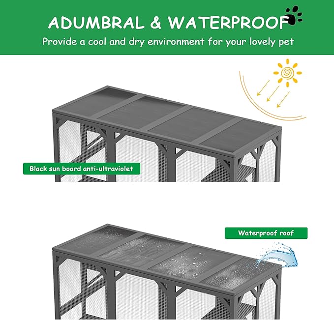 LOVMOR 60" Outdoor Catio with Six Platforms, Outdoor Cat Enclosure with Large Enter Door, Waterproof Roof, Safety Galvanized Steel Wire Mesh, Easy Installation