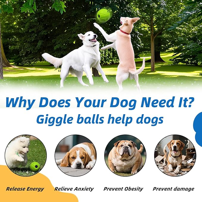 SHAKE AND LAUGH Dog Toys Ball, Interactive Dog Ball, No Paint, Gibbering Sound with Surface Concave Lines, M, 3.46 in (8.8 cm)