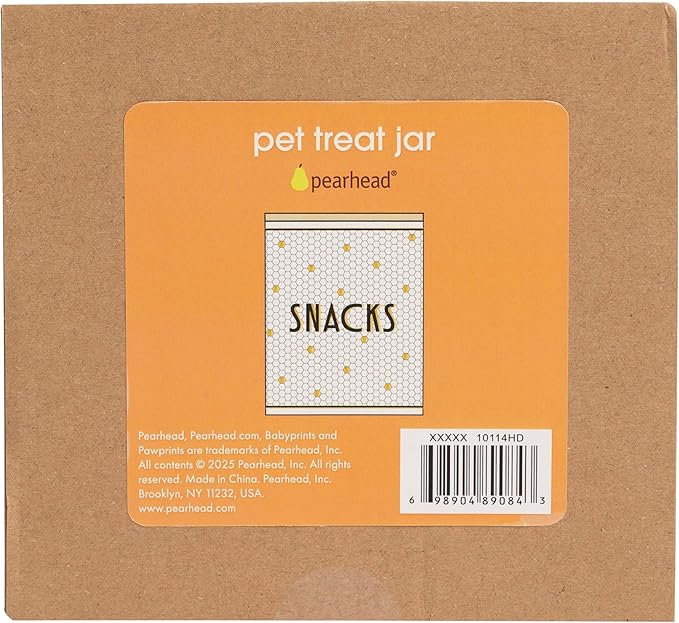 Pearhead Ceramic Dog Treat Jar with Wooden Lid – Bistro Tile Dog Biscuit Container for Countertop, Airtight Stoneware Pet Treat Storage Canister for Puppy Treats & Training Rewards (Pack of 2)