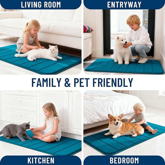 OLANLY Memory Foam Toilet Rugs U Shaped 24x20, Super Soft Absorbent Contour Bath Rugs, Quick Dry, Machine Washable Toilet Mat, Bathmat Carpet, Bathroom Home Decor Accessories, Peacock Blue
