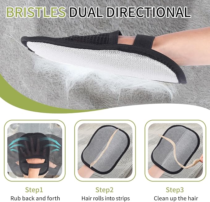 2025 New Upgrade Five-Finger Electrostatic Pet Hair Removal Glove for Cat & Dog, Reusable 3Pcs Pet Hair Remover Tool for Clothing, Couch, Carpet, Bed, Curtain