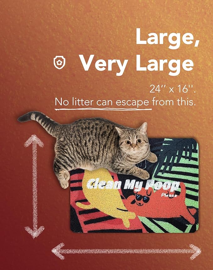 Lukamoo® Cute Cat Litter Mat (24’’x16’’), for Kitty Litter & Cat Litter Box, Independent Artist Designed (Sunbathing Buddies)