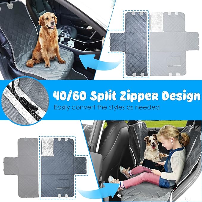 URPOWER 6-in-1 Dog Car Seat Cover for Back Seat, Waterproof Dog Car Hammock with Mesh Window & Side Flap, Pet Backseat Protector for Car, SUV, Truck