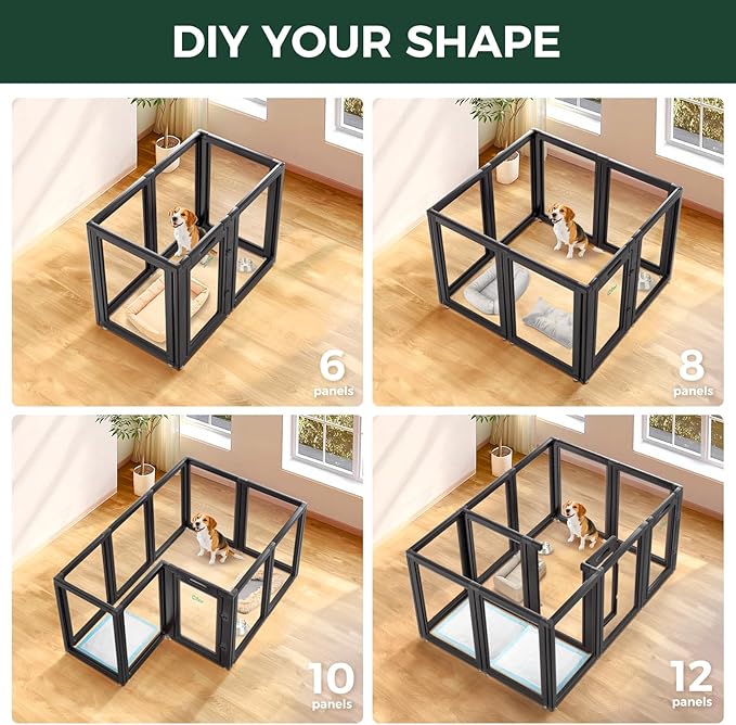 FXW AuraSpace Acrylic Indoor Dog Playpen for Medium Dogs, 35 Inch, 16 Panels, Black