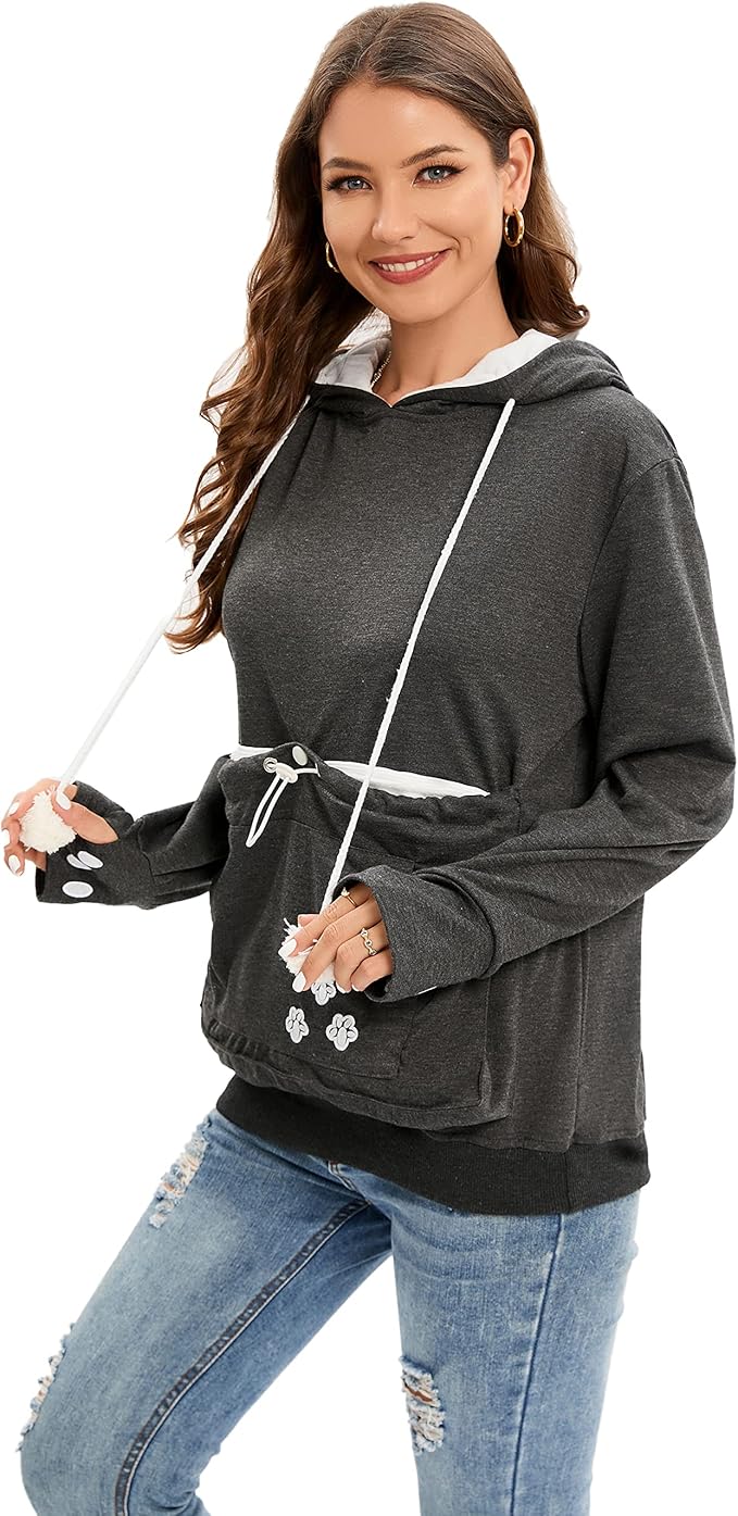 BOMBAXCEIBA Pet Pouch Hoodie Small Pet Carrier,Dog Cat Pouch Hoodie Sweatshirt Kangaroo Pocket Holder, With Ears Women's Fit