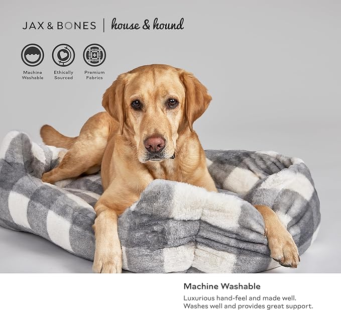 Jax & Bones Relaxer Plaid Dog Bed - Machine Washable Pet Bed for Large Size Dogs - Hides Shedding Hair, Easy to Clean, Sleep Enhancing