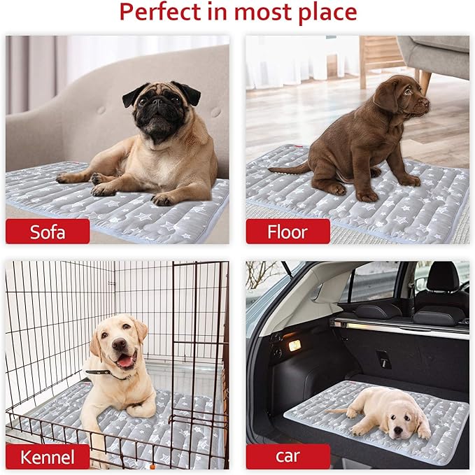 Moonsea Dog Crate Mat (24" X 18") 2 Pack, Soft Bed Mat with Cute Prints, Personalized Dog Crate Pad, Anti-Slip Bottom, Machine Washable Kennel Pad, Grey