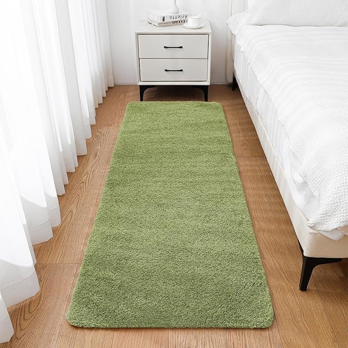 Olive Green Bathroom Rugs Runner 24"x72" - Extra Long Plush Bath Mat, Non Slip Absorbent Microfiber Floor Rug, Washable and Fluffy - Ideal for Bathroom, Kitchen or Pet Mat Use