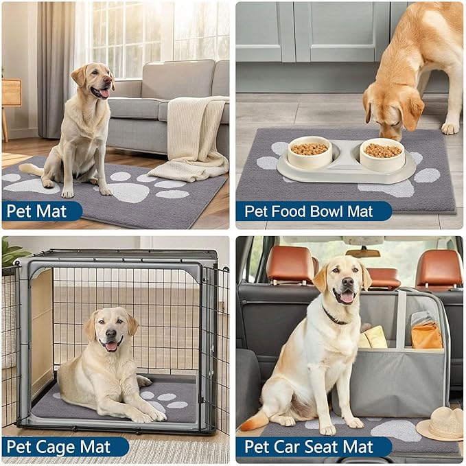 Buganda Dog Door Mat for Muddy Paws, Absorbent Dirt Trapper Washable Indoor Doormats, Non Slip Low-Profile Mud Mat for Dogs, Front Entrance Doormat for Inside Floor (30x20 Inches, Light Grey)
