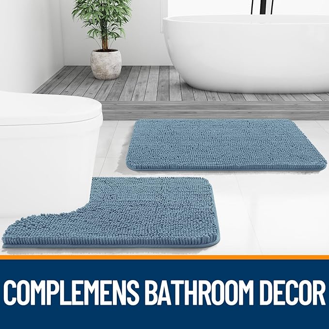 OLANLY Bathroom Rugs 70x24, Extra Soft Absorbent Chenille Bath Rugs, Rubber Backing Quick Dry, Machine Washable Bath Mats for Bathroom Floor, Tub and Shower, Home Decor Accessories, Airy Blue
