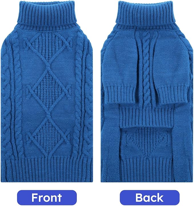 ASENKU Knitted Dog Sweater, Pullover Big Thermal Dog Winter Sweater, Turtleneck Doggy Sweaters for Large Medium Dogs Boy Girl,Warm Pet Sweatshirt for Boston Terrier,French Bulldog,L