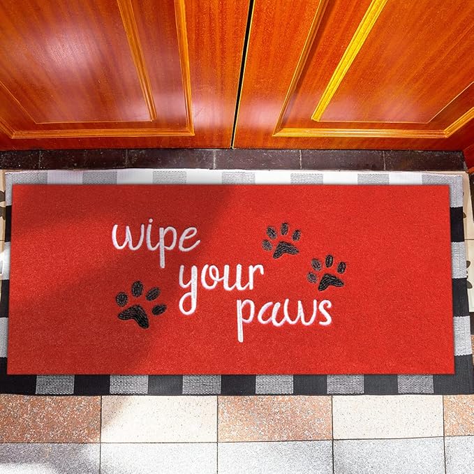 Welcome Door Mats for Home Entrance Funny Doo rmats Wipe Your Paws Mat Welcome Mats for Front Door Non Slip Rubber Mat for Dog Doormat 18X47'' Red