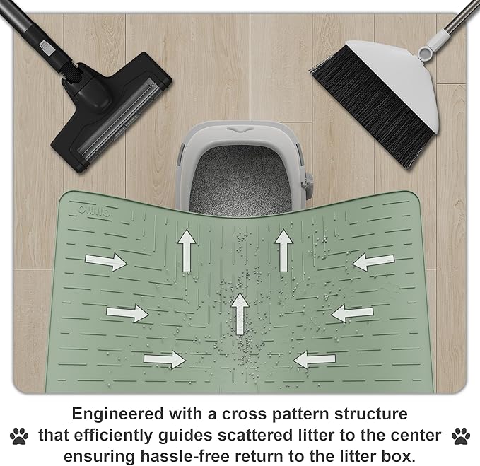 Cat Litter Mat Large Trapping Mat Premium Silicone Rubber 23.5x16" Sage Green, Waterproof and BPA Free Kitty Litter Box Mat, Easy to Clean and Keeps the Floor Tidy