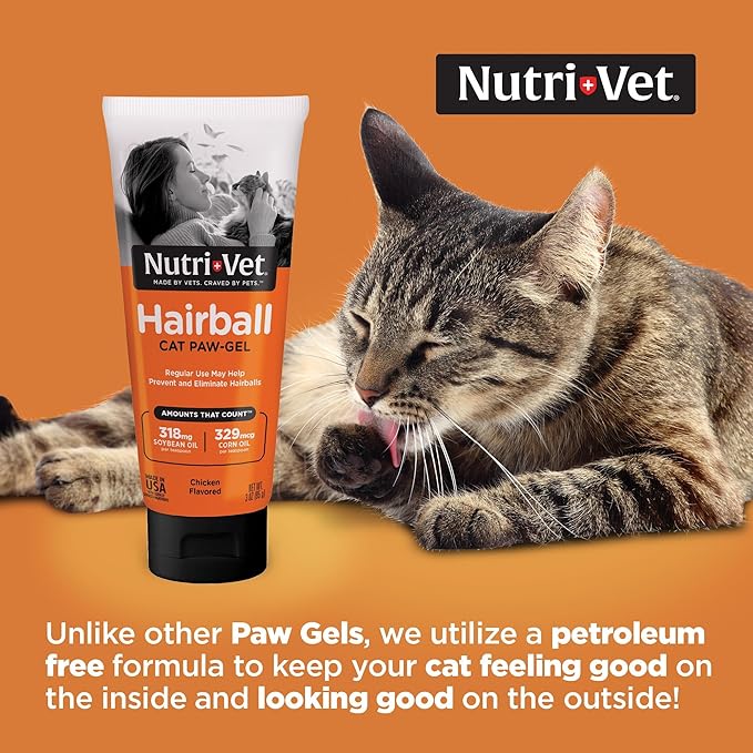 Nutri-Vet Hairball Paw Gel, Cat Hairball Remedy, Kitten Supplies, Hair Ball Relief for Cats, Fur Ball Remedy, Soybean & Coconut Oil, Chicken Flavor, 3 oz, Packaging May Vary