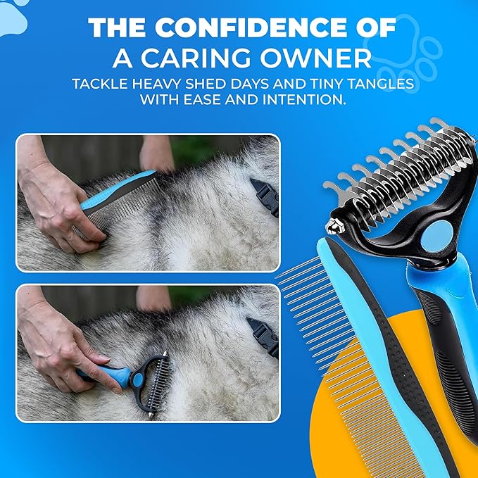 Pet Hair Removal Glove + Hair Brush Set – Dog Grooming Gloves for Shedding, Cat Grooming Brush, Cat Hair Brush – Pet Hair Remover Glove for Dogs & Cats, Dog Shedding Tool for All Coats
