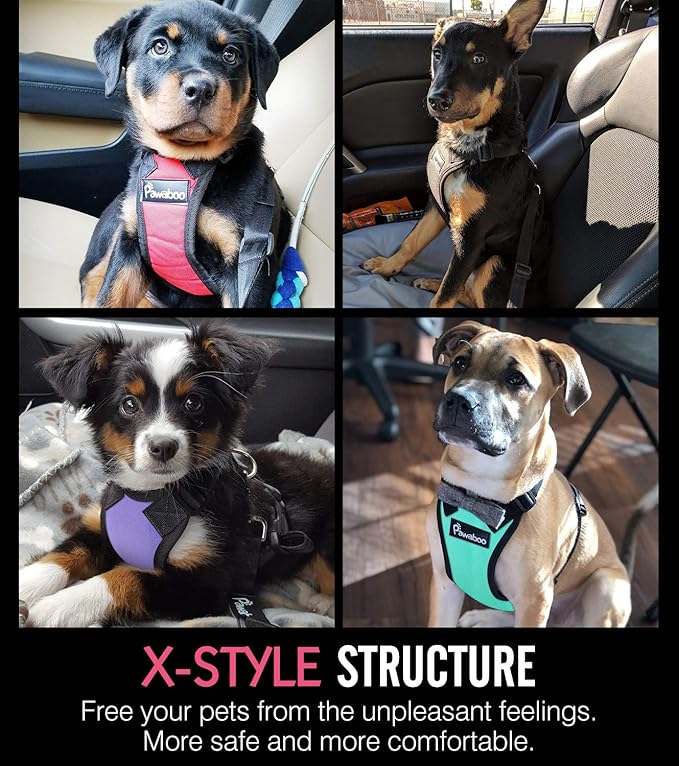 Pawaboo Adjustable Dog Safety Vest Harness with Seatbelt, Dog Seat Belt Harness for Car with Vehicle Connector Strap, Breathable Dog Seatbelt Safety Tether for Small Medium Large Pet, Small, Black