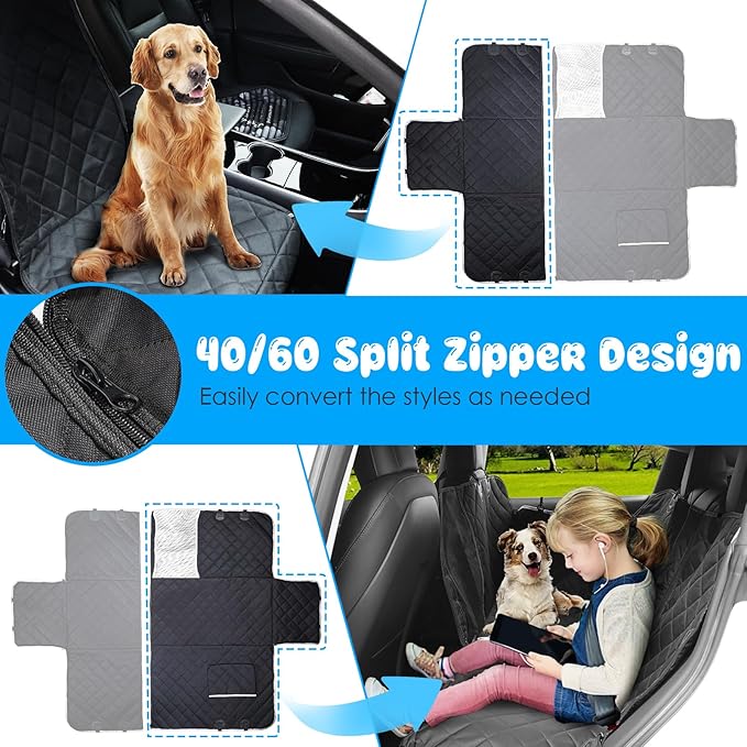 URPOWER 6-in-1 Dog Car Seat Cover for Back Seat, Waterproof Dog Car Hammock with Mesh Window & Side Flap, Pet Backseat Protector for Car, SUV, Truck