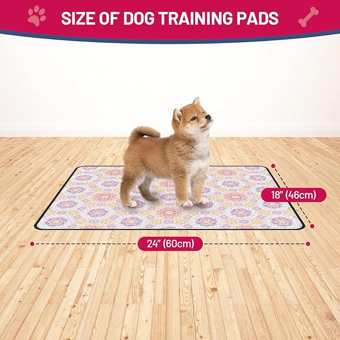 Washable Dog Pee Pads, 18"x24" Reusable Absorbent Dog Pads, Waterproof & Non-Slip Puppy Pads for Potty Training, Crate, Playpen, Whelping, Mandala Floral Pattern (Pack of 2)